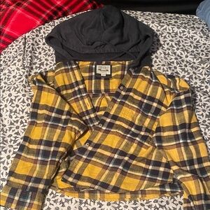 American Eagle Outfitters Yellow, Black & Green Plaid Shirt